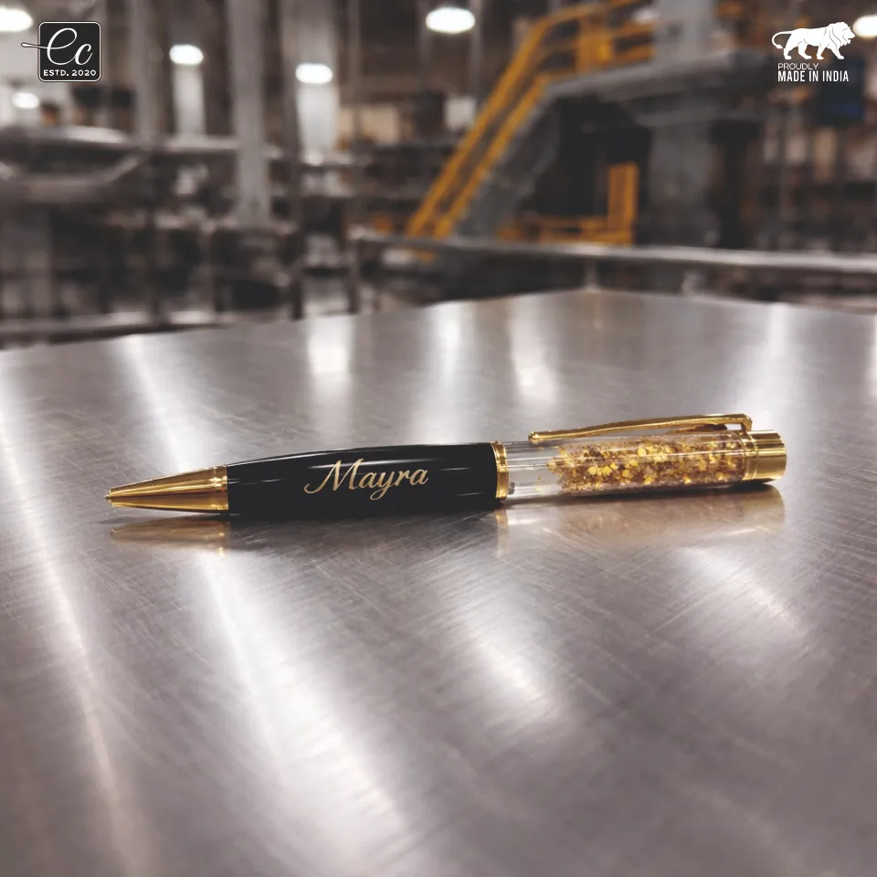 Premium Personalized Metal Pen - Gold Flakes